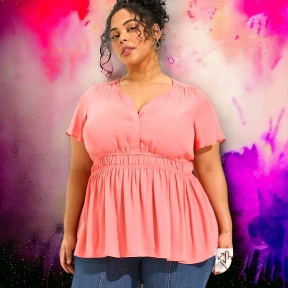torrid Tops -  TORRID Plus Size Tea Rose 🌹 Color Peplum Georgette Flutter Sleeve Blouse. 4X